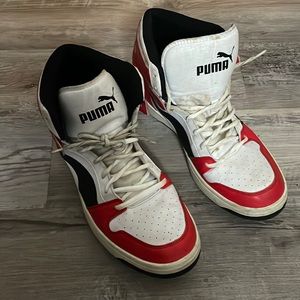 Puma white red and red high top size 12